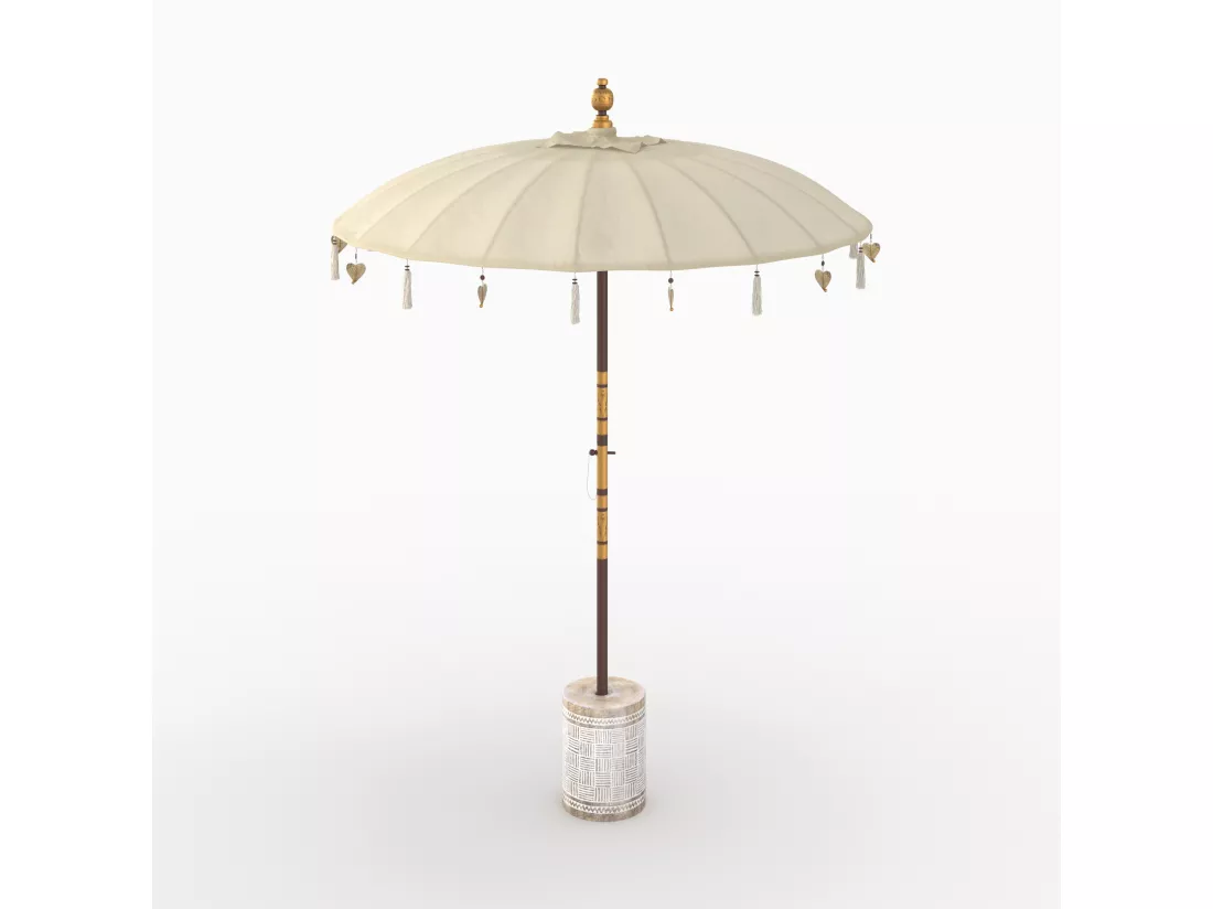 Ensemble parasol en tissu crème et pied de parasol en bois - Ali