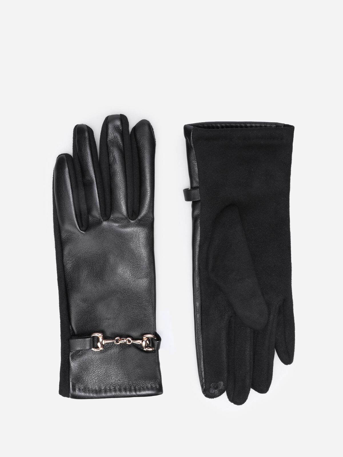 Gants bi-matières avec mors- noir_dore