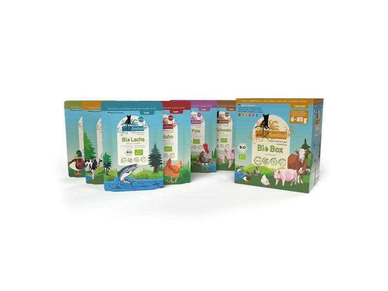 catz finefood Nassfutter Bio Collection, 6 x 85 g Ausgewogenes Alleinfuttermittel mit der Extraportion Öl