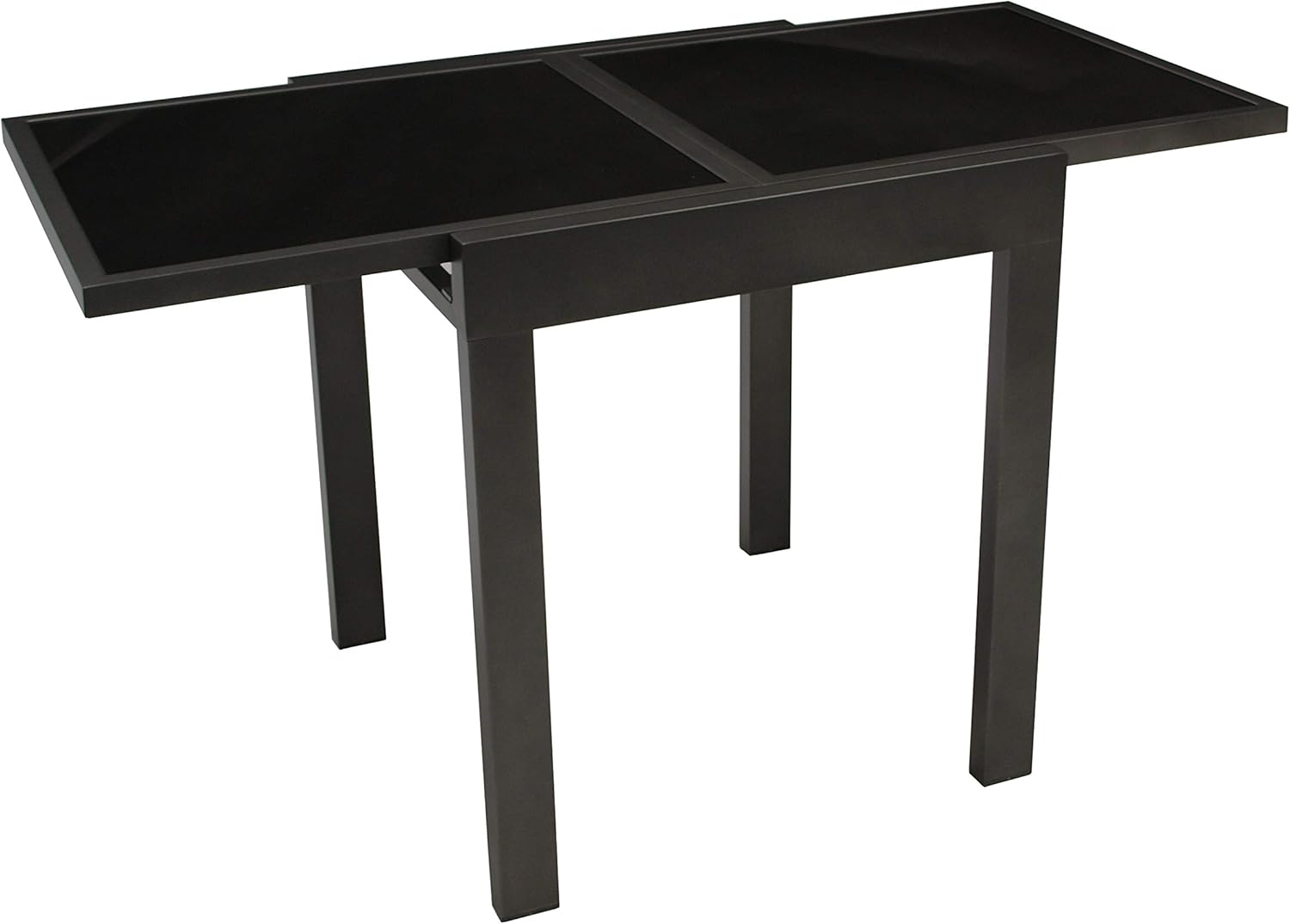 DEGAMO Balkontisch Ausziehtisch aus Aluminium anthrazitgrau, Tischplatte Glas schwarz 65x65cm, ausziehbar auf 130cm, Höhe 75cm, Outdoor
