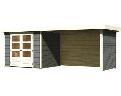 Karibu Kodiak 3 tuinhuis met 2,8 m uitschuifbaar, achter- en zijwanden 545 x 238 cm, terragrijs