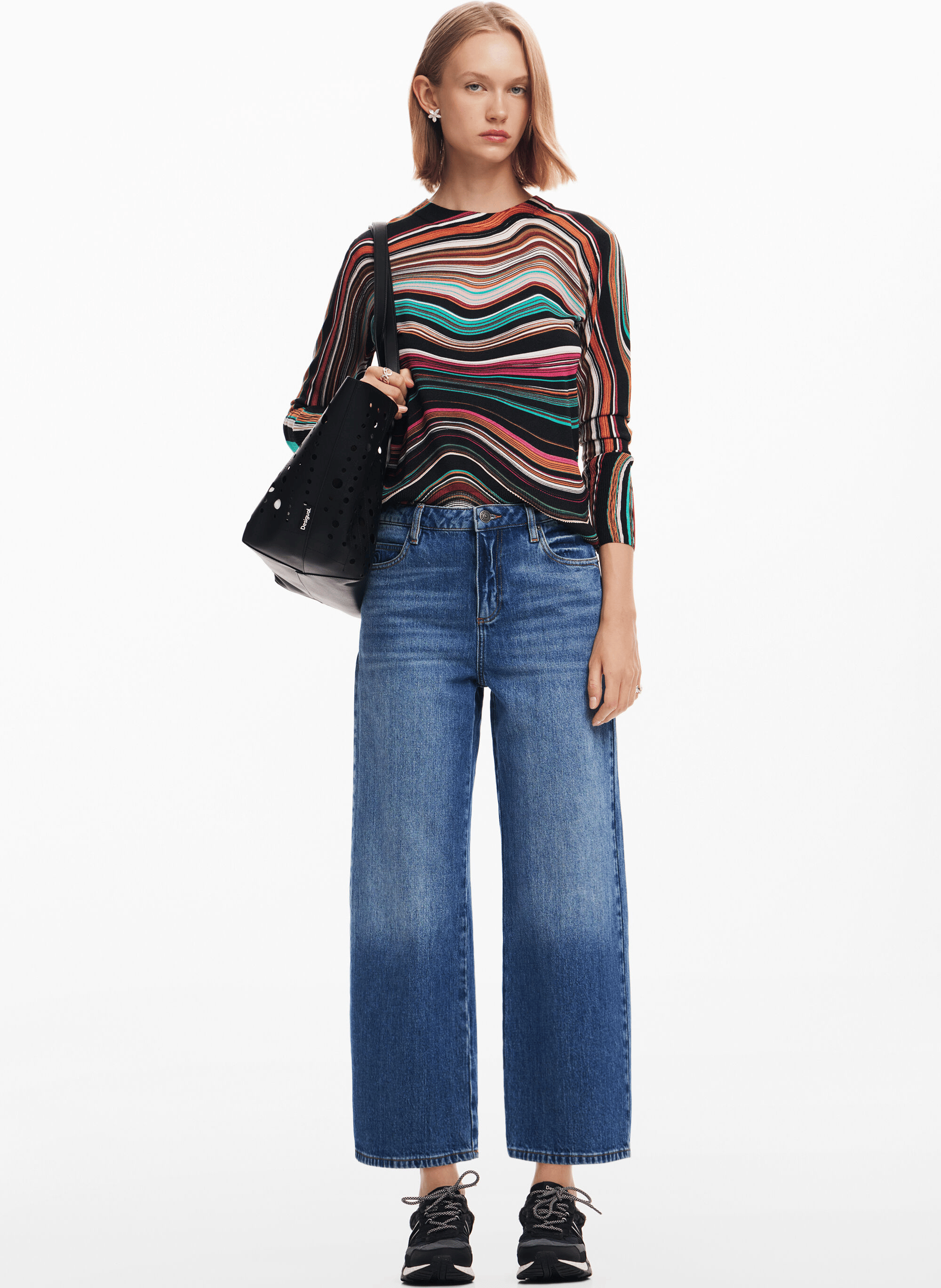 Pull col rond droit imprimé | Multicolore