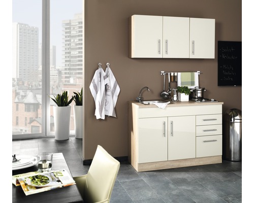 Held Furniture Minikeuken met apparatuur Toronto 120 cm crème hoogglans gedemonteerd 978.6509