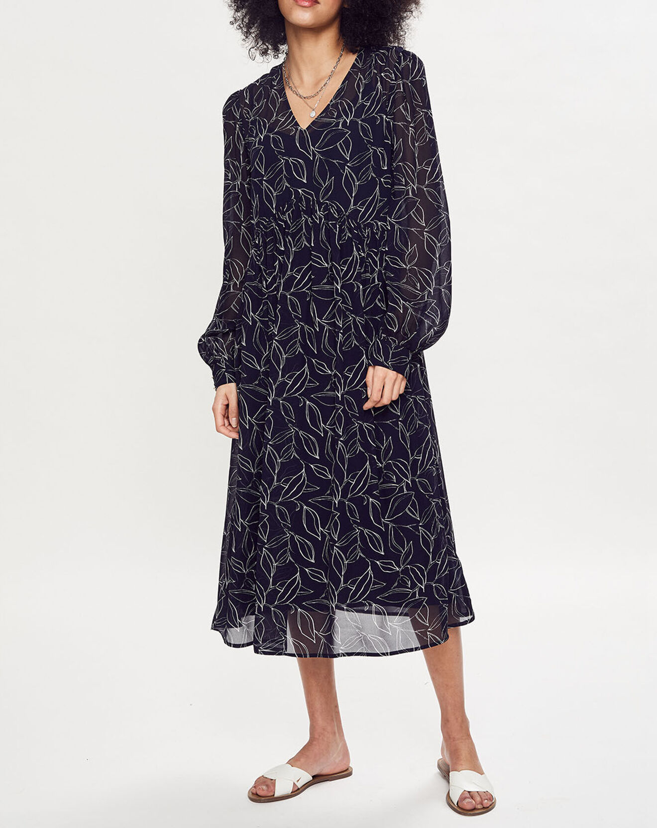 Esprit Robe midi fluide imprimée bleu/blanc