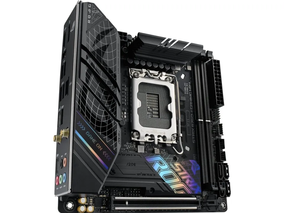 ASUS ROG STRIX B760-I GAMING WIFI - Bundkort - mini ITX - LGA1700 sokkel - B760 Chipset - USB 3.2 Gen 1, USB-C 3.2 Gen 1, USB-C 3.2 Gen 2x2, USB-C 3.2 Gen2 - 2.5 Gigabit LAN, Wi-Fi 6E, Bluetooth - onboard grafik (CPU påkrævet) - HD Audio (8-kanaler)