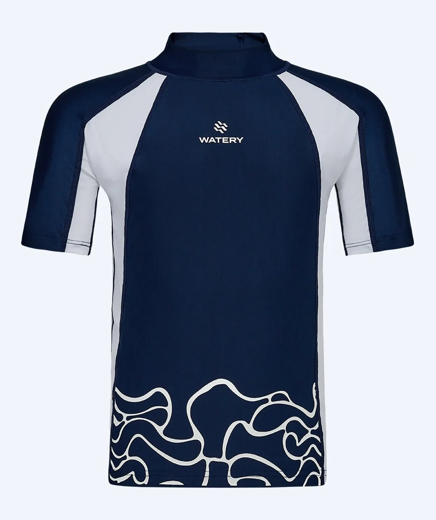 Watery UV-trøje til børn - Chilton Kortærmet Rashguard - Mørkeblå/hvid