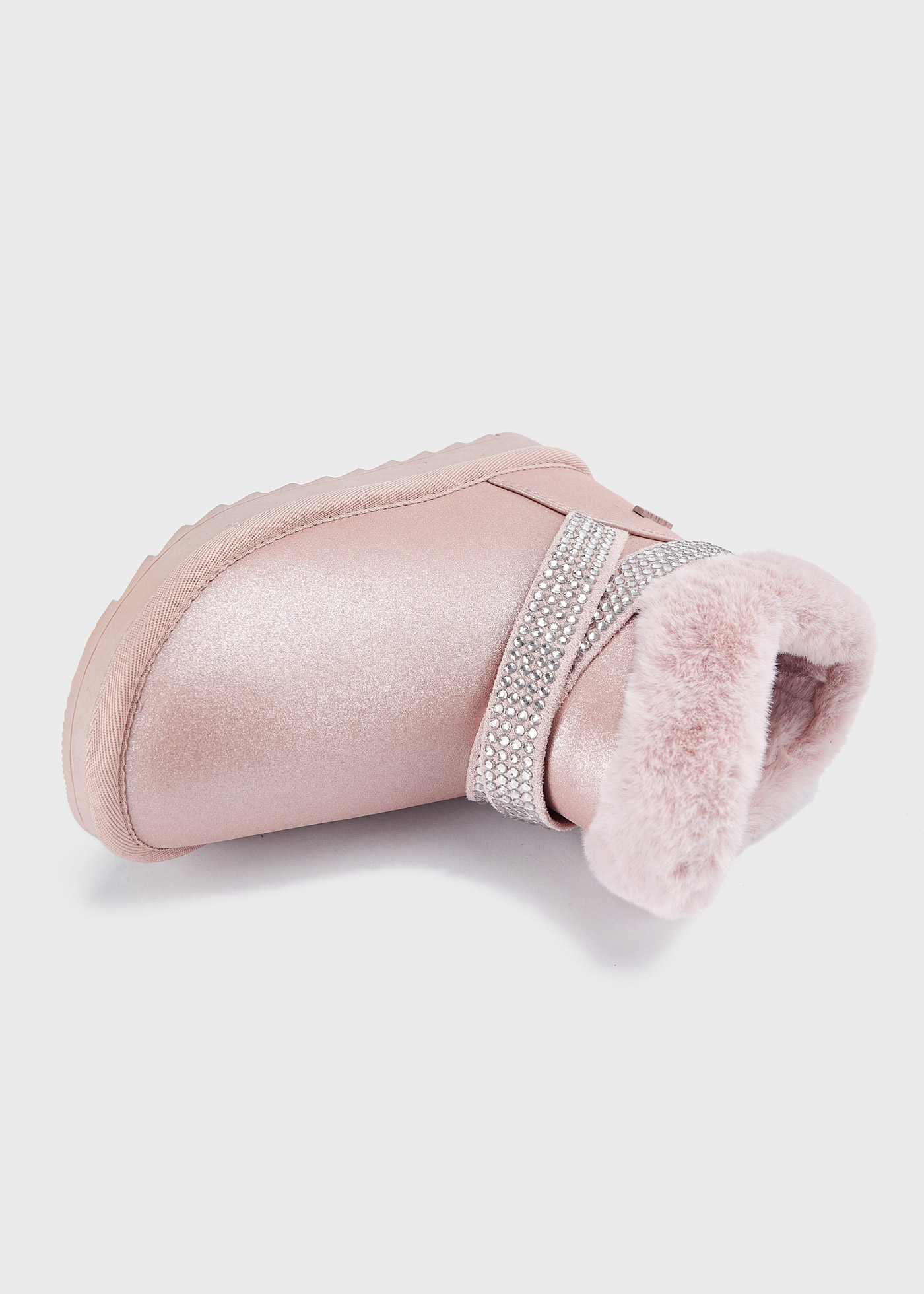Botas de cano curto brilhantes com forro de pele para meninas