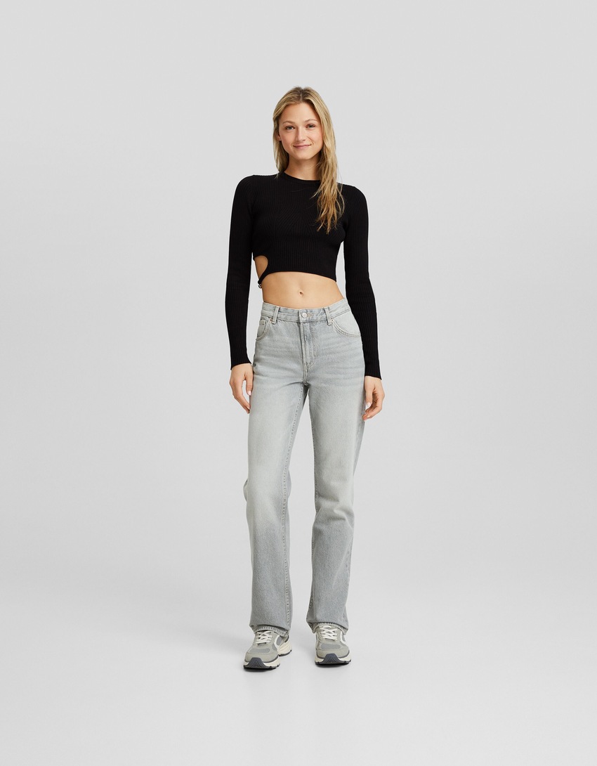 calça jeans de corte reto