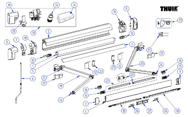 Thule Notkurbel-Aufsatz für Markise Omnistor 5200 / 6300 12 V - Thule Ersatzteilnummer 1500603196