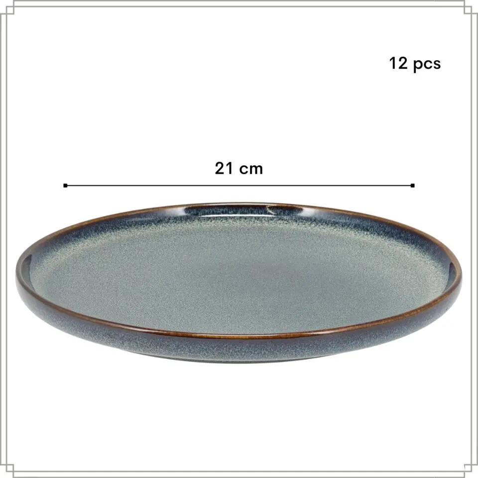 OTIX Ontbijtborden 12 Persoons 21cm Dessertbord Blauw Aardewerk EBONY