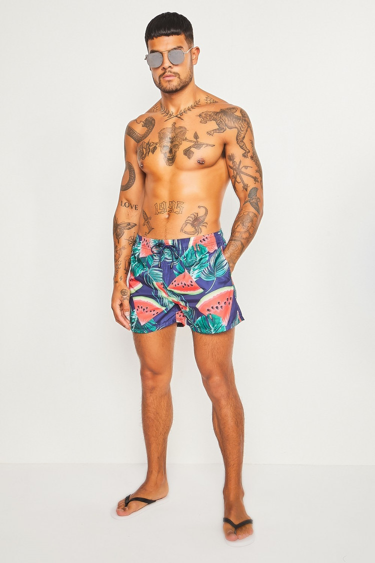 Short de bain bleu marine à motif pastèques