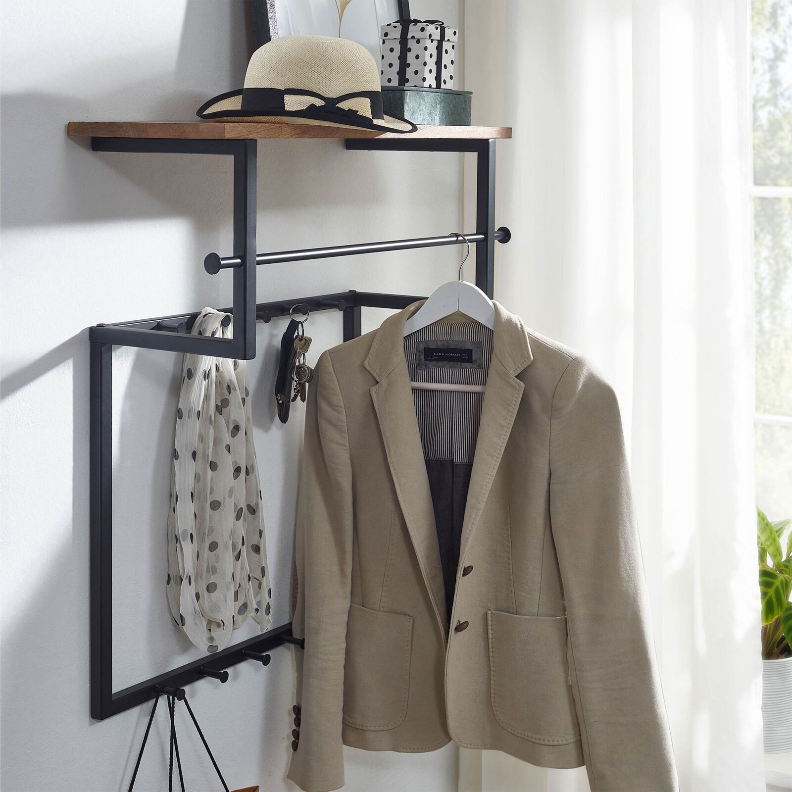 Garderobe 60 x 76 cm Mango massiv/schwarz