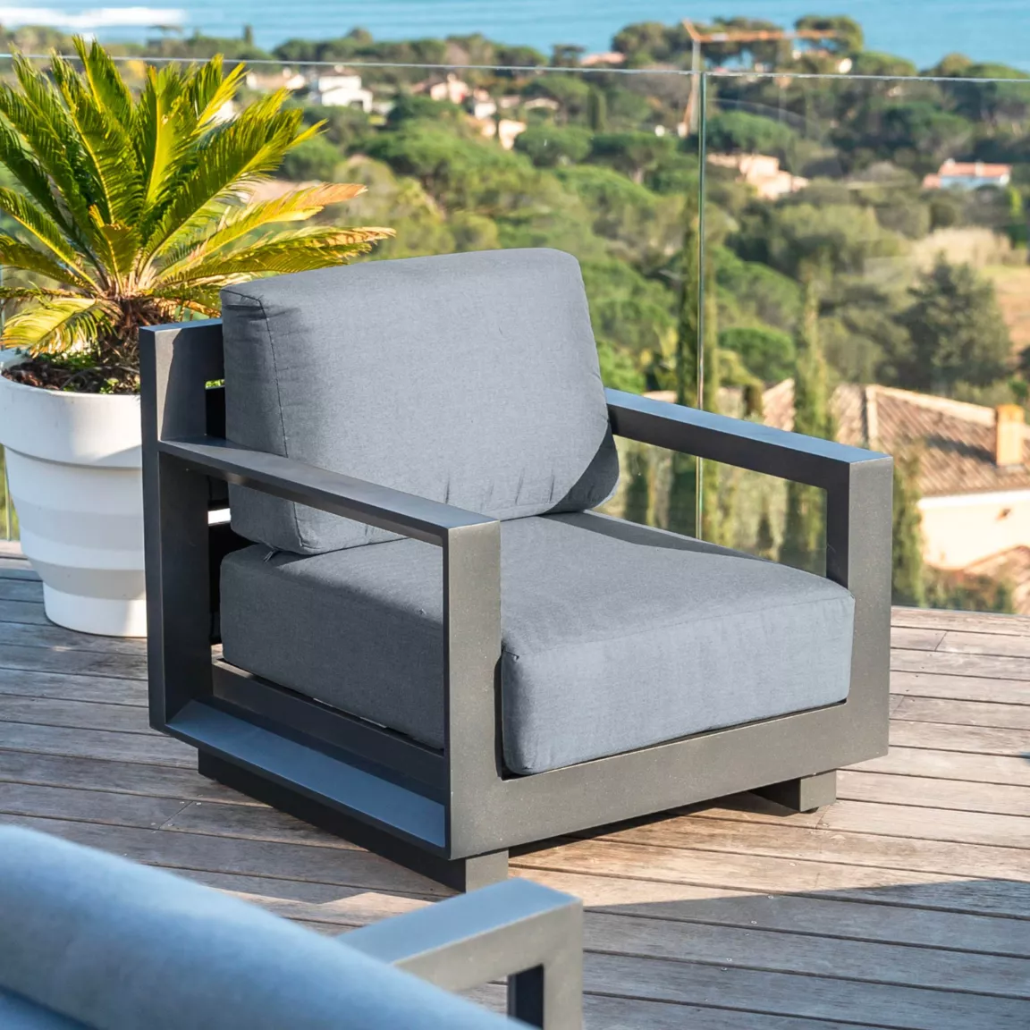 Salon de jardin aluminium 7 places 5 pcs Elba Gris anthracite