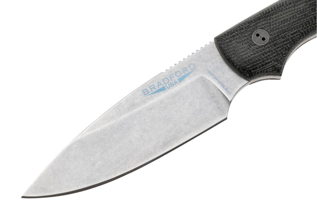 Bradford Knives Guardian 3, CPM-Magnacut High Hardness, Sabre Grind, Stonewashed Finish, 3D Black Micarta, vaststaand mes