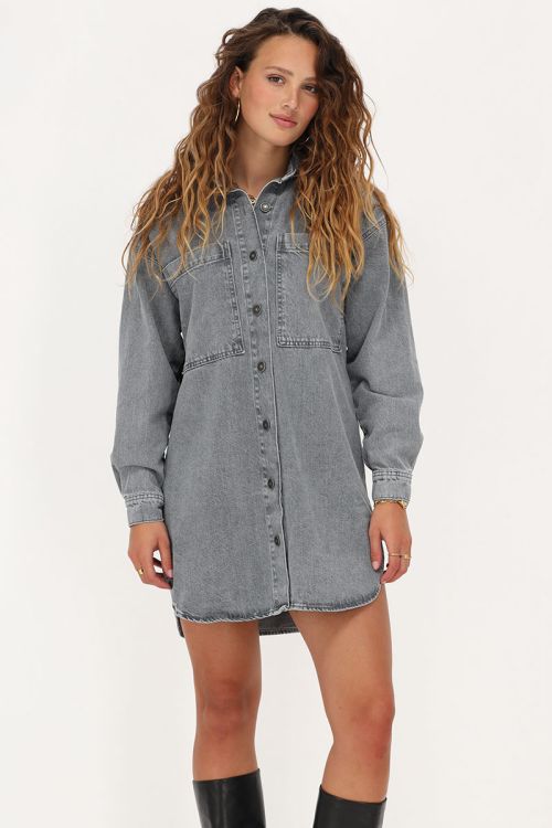 Grijze denim blouse jurk
