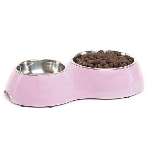 Alimentador duplo para animais de estimação em forma de flamingo rosa