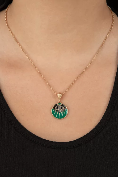 Lovely Art Deco Disc ketting in smaragdgroen