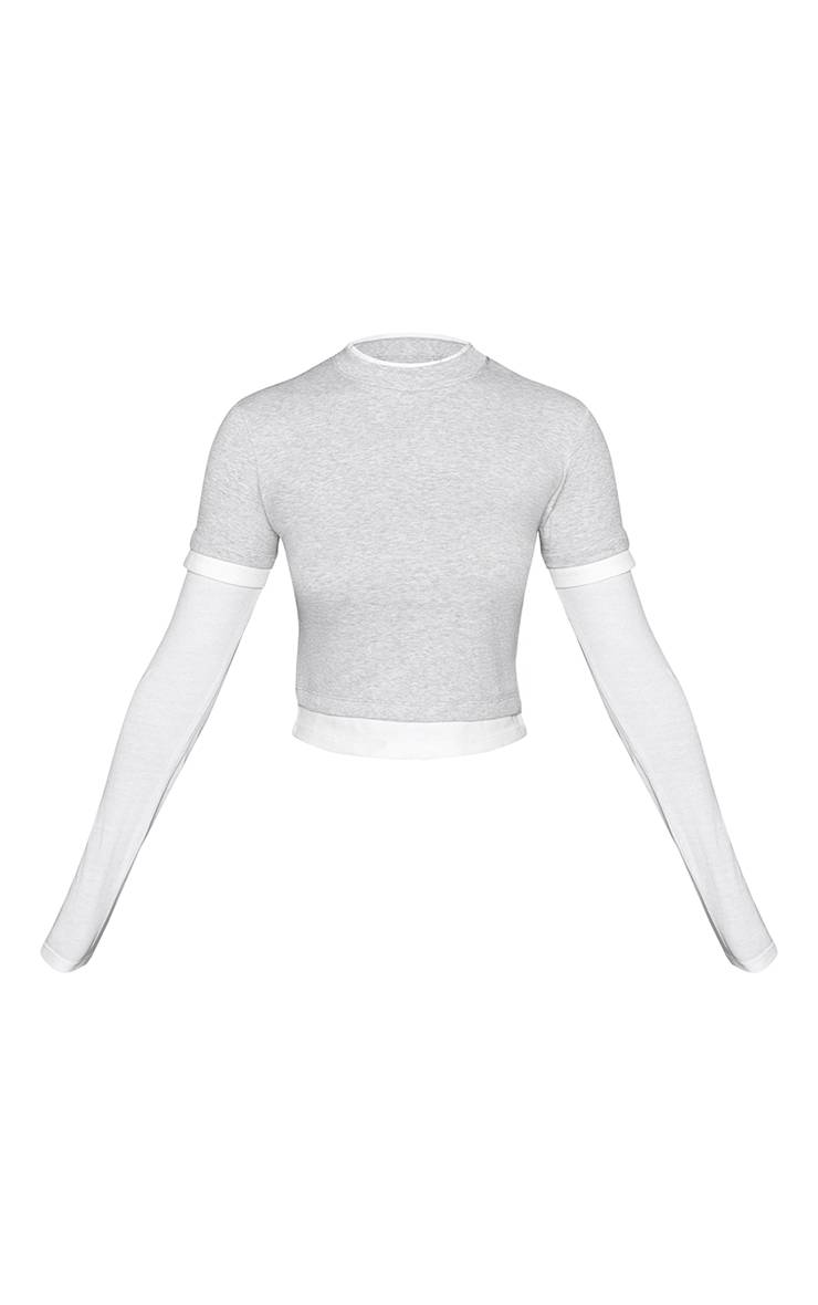 Gris Cendré T-shirt Court Petite À Double Couche Contrastée