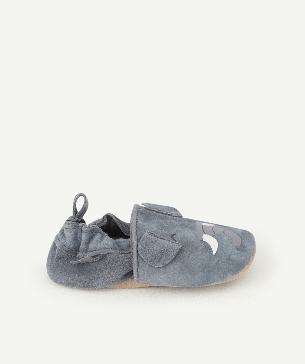 CHAUSSONS BLEUS EN CUIR MOTIFS ÉLÉPHANT BÉBÉ GARÇON
