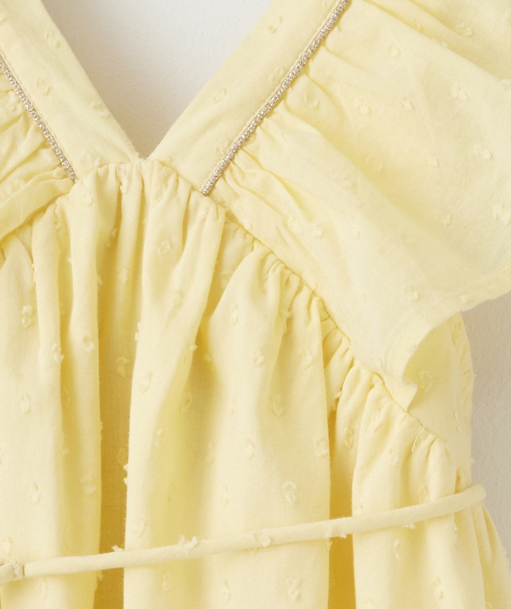 ROBE FLUIDE BÉBÉ FILLE JAUNE EFFET PLUMETIS