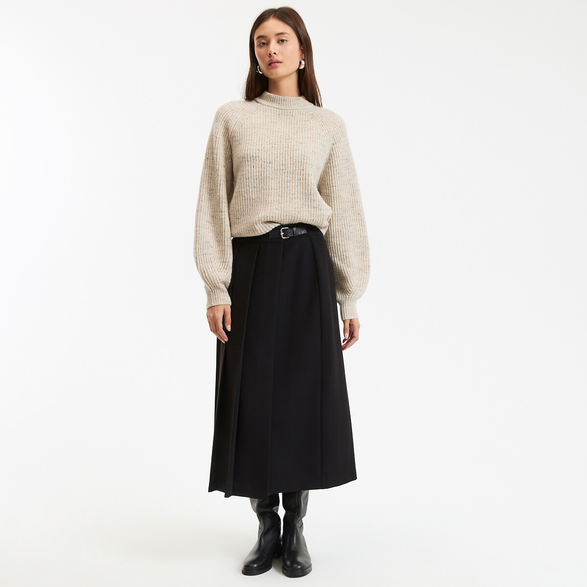 COLEÇÕES LA REDOUTE<br>Saia plissada com detalhe de bandeira, comprimento midi