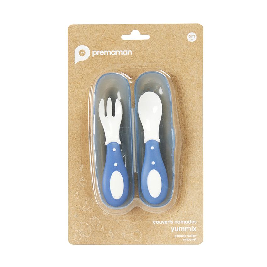 Lot de 2 couverts Yummix Bleu - Ecru