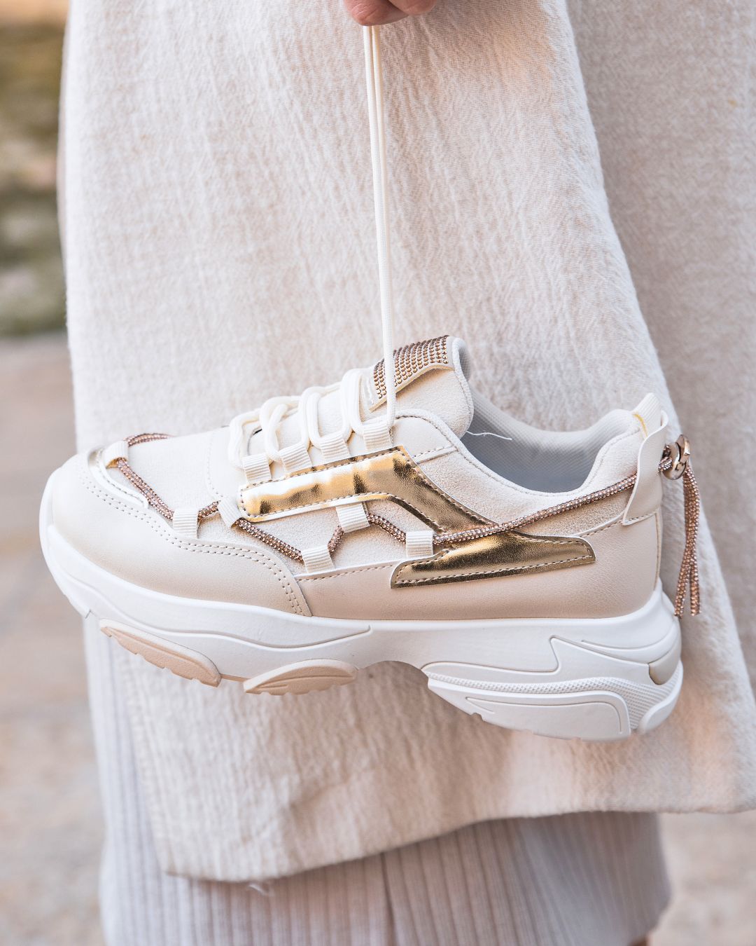Basket femme beige à lacets sneakers - Siena