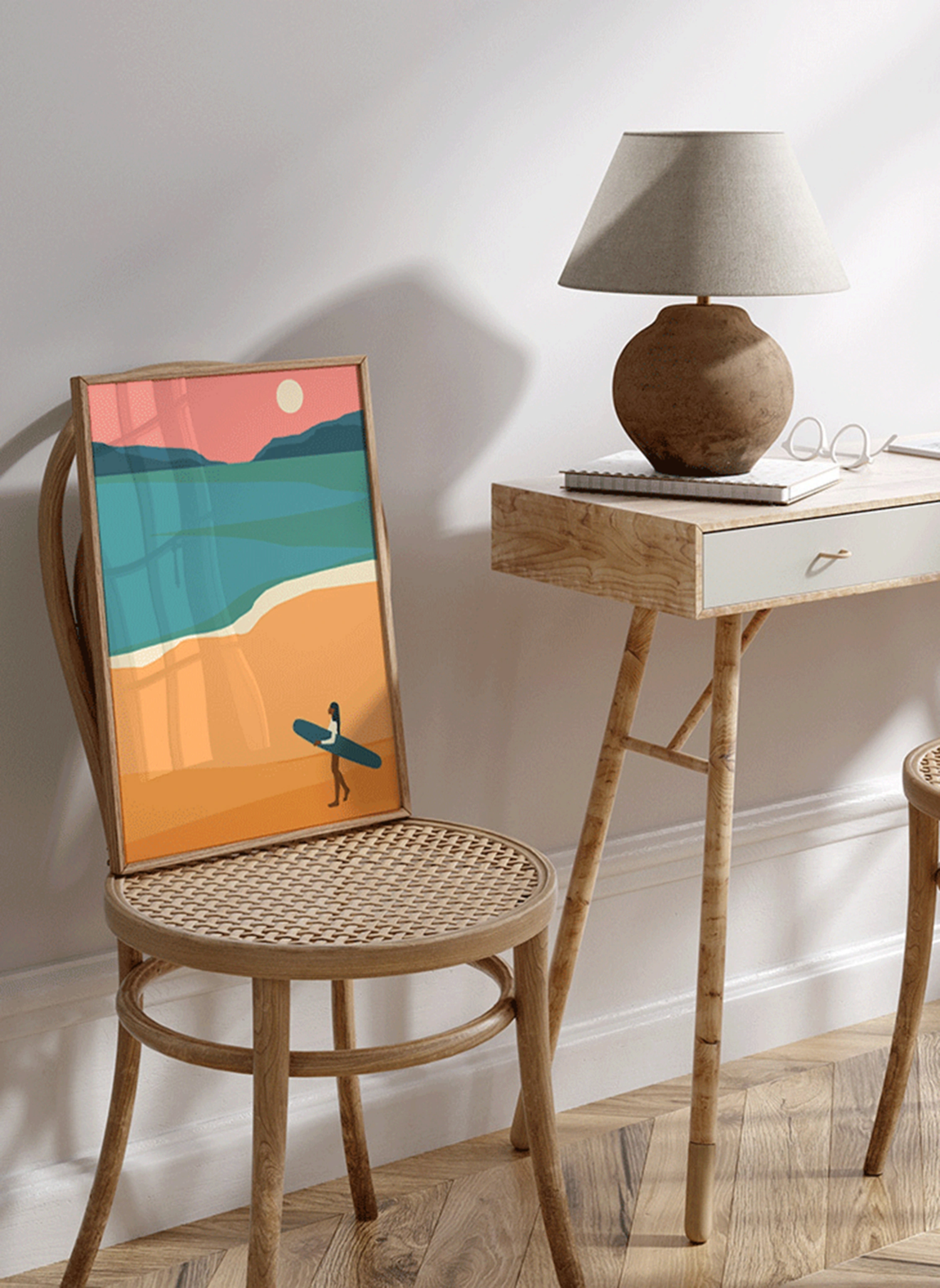ANY IMAGE Wandbild BUNTE SURFER-ILLUSTRATION mit Rahmen