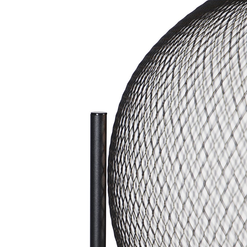 QAZQA - Moderne staande lamp, zwart - Mesh Ball | Woonkamer | Slaapkamer - Staal, langwerpig - LED-compatibel, E27