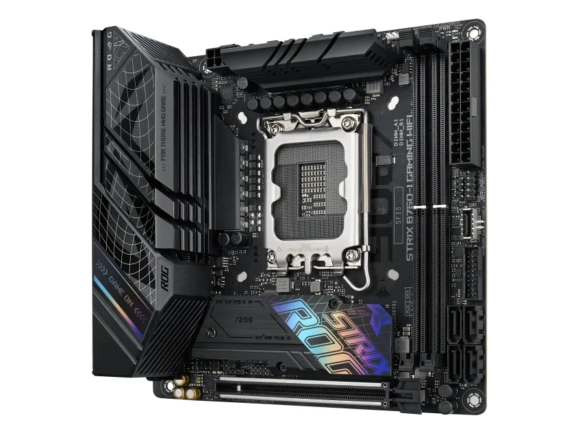 ASUS ROG STRIX B760-I GAMING WIFI - Bundkort - mini ITX - LGA1700 sokkel - B760 Chipset - USB 3.2 Gen 1, USB-C 3.2 Gen 1, USB-C 3.2 Gen 2x2, USB-C 3.2 Gen2 - 2.5 Gigabit LAN, Wi-Fi 6E, Bluetooth - onboard grafik (CPU påkrævet) - HD Audio (8-kanaler)