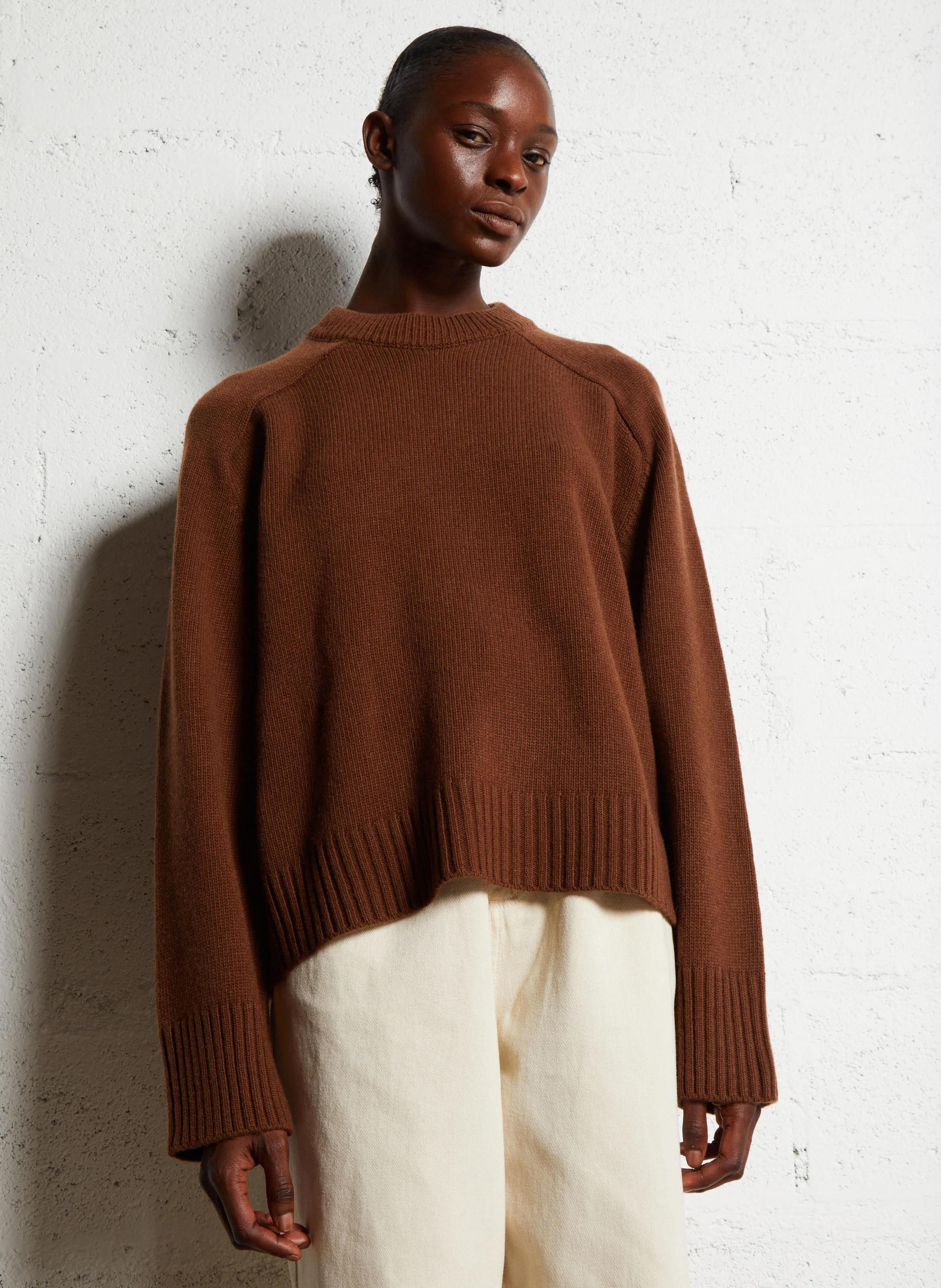 JOE - Pull col rond en laine | Marron