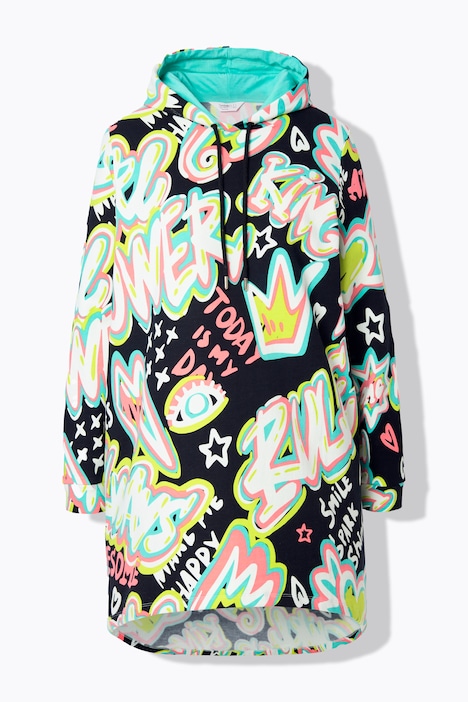 Hoodie, A-Linie, Graffiti-Print, Kapuze