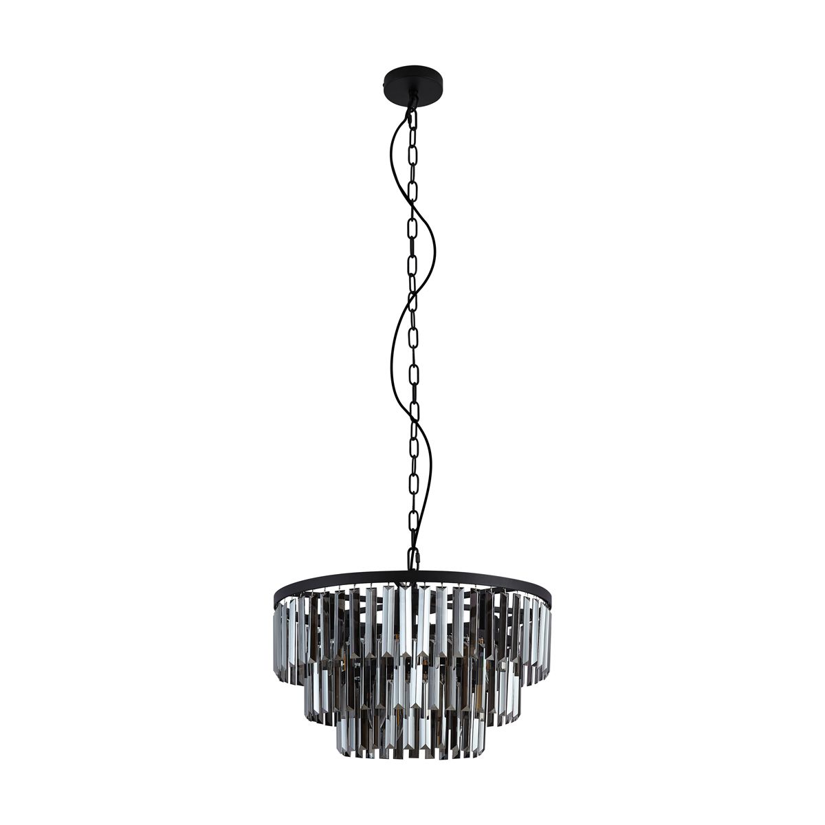 Moderne kroonluchter zwart met smoke glas 9-lichts - Amel