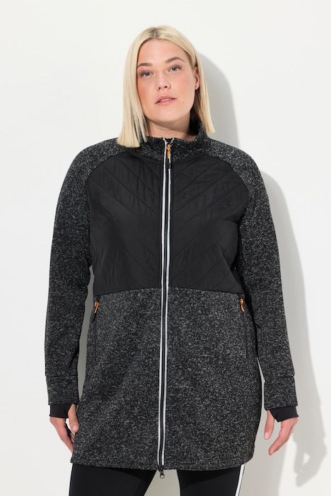 Long-Strickfleecejacke, 2-Wege-Zipper, Daumenloch