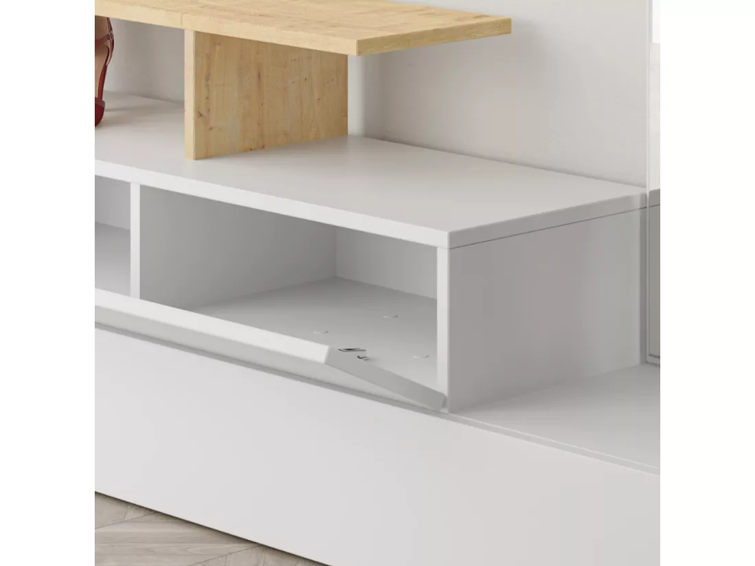 Meuble d'entrée bois/blanc et porte-manteaux RAMAR