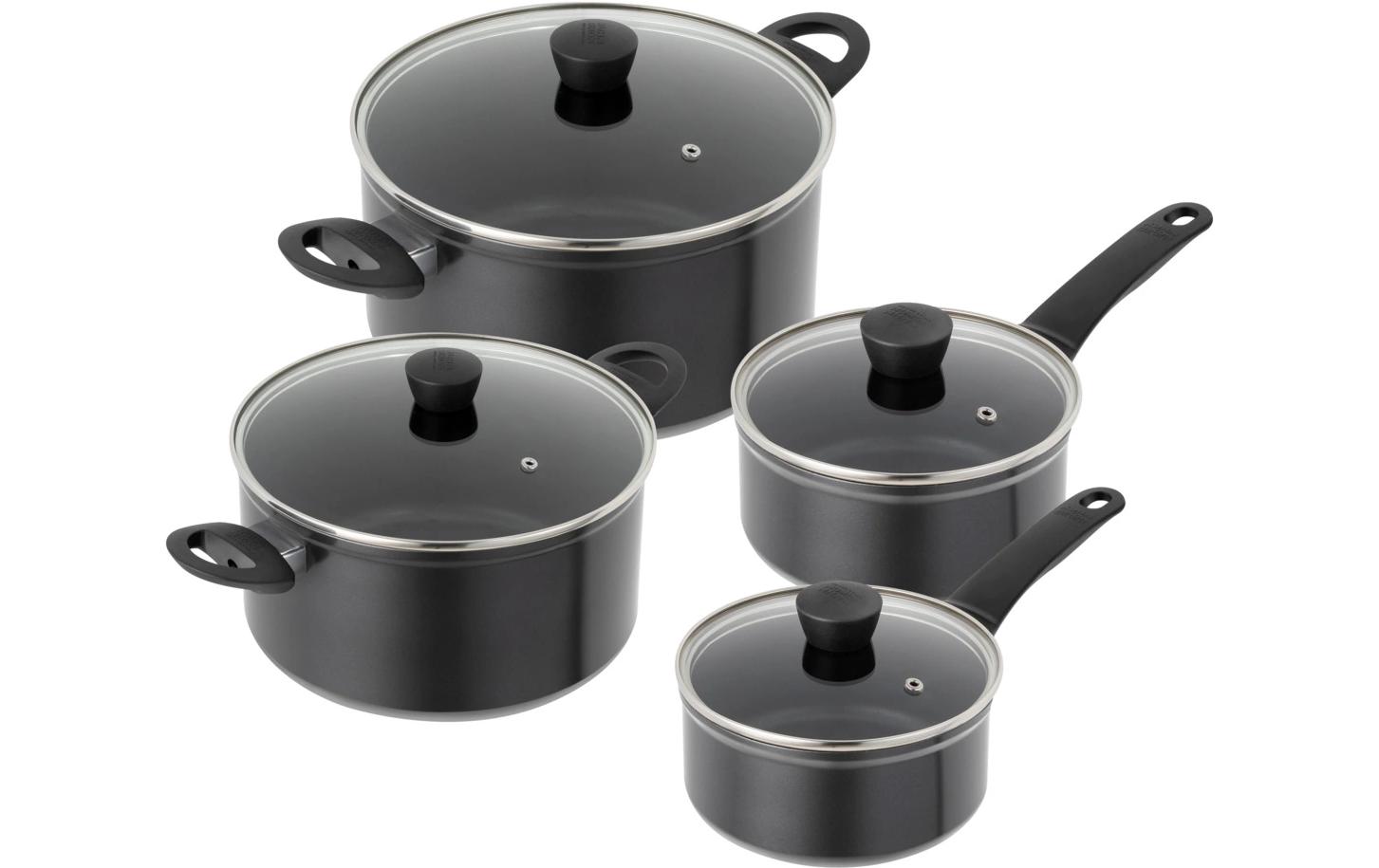 Kochgeschirr-Set Easy Induction 16 cm/18 cm/20 cm/24 cm<br>Stielkasserollen und Kochtöpfe mit vollflächiger Induktionsronde