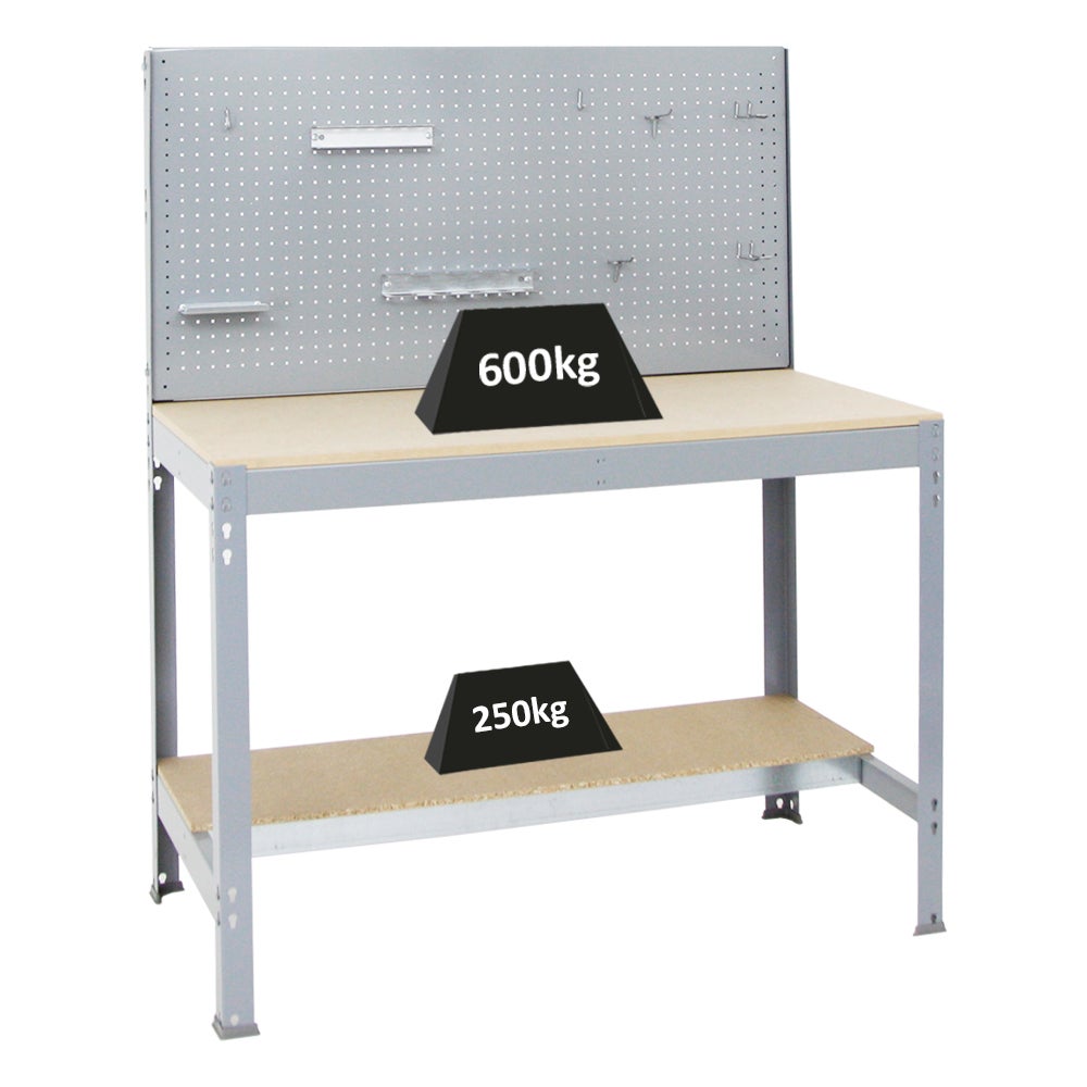 PROREGAL Quick Buffalo werkbank met gereedschapswand en accessoires Beta HxBxD 84 x 120 x 61 cm Draagvermogen 600 kg Grijs