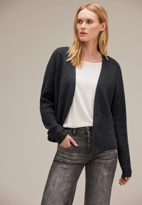 Offene Melange Strickjacke - anthracite melange