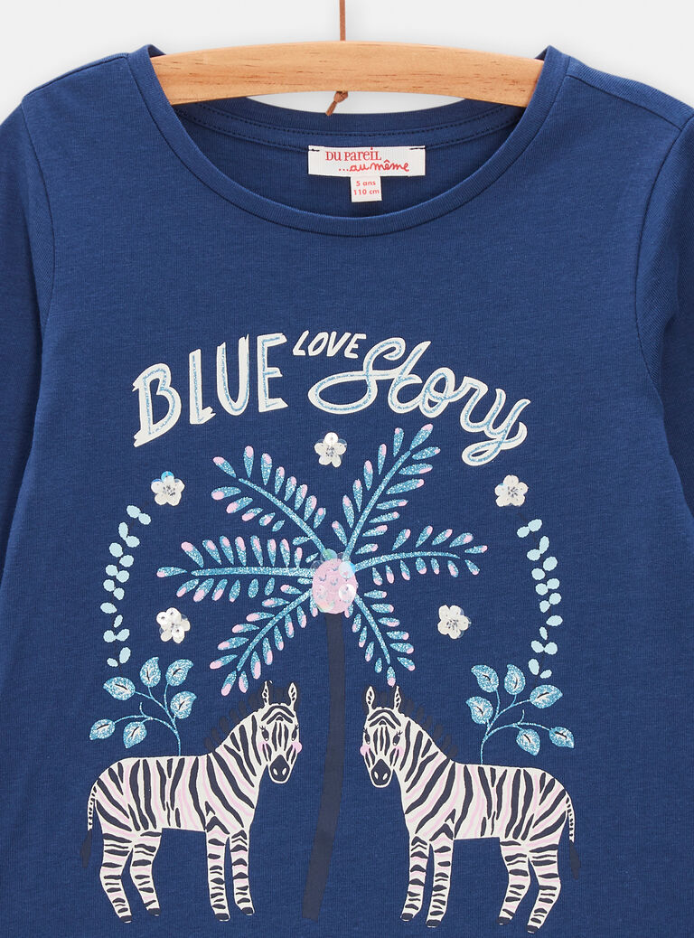 T-shirt bleu foncé avec animation zèbre pour fille
