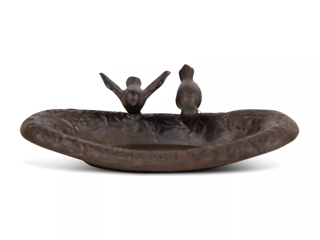 Abreuvoir 2 oiseaux fonte 23.5x14.5x6 Fonte Marron - Décoration d'Autrefois