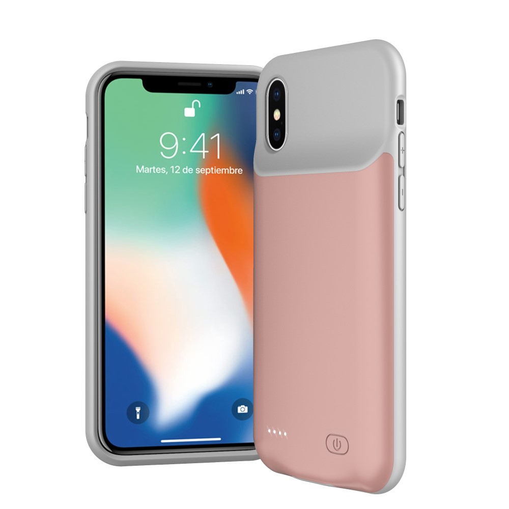 iPhone Xs / X Backpack Akku Case (5200mAh) Schutzhülle Qi Wireless - Roségold / Grau