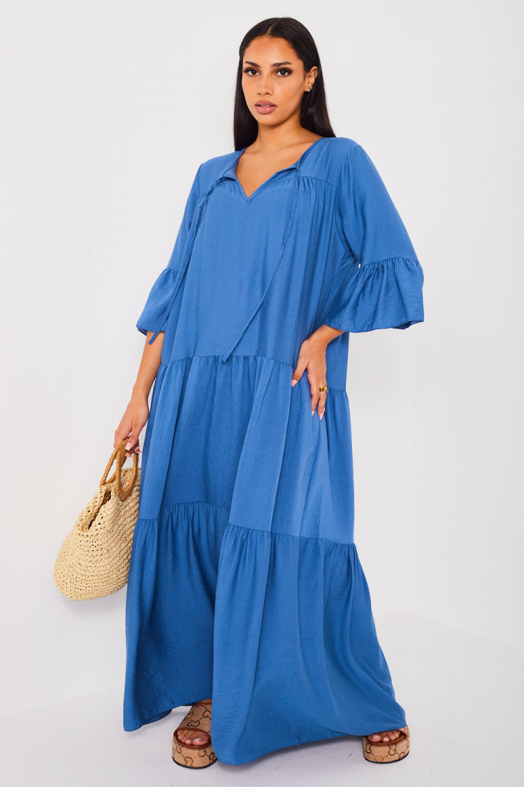 Robe longue évasée bleue