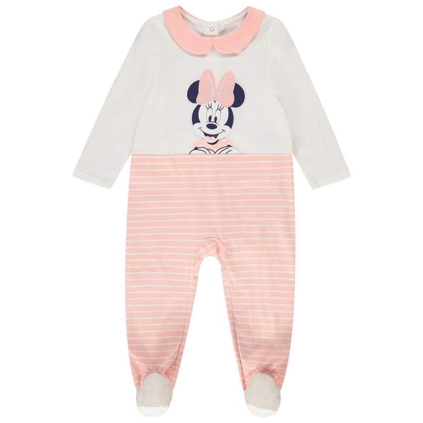 Dors-bien en jersey bicolore Minnie Disney pour bébé fille - Ecru