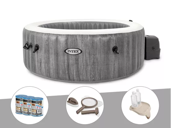 Kit spa gonflable Intex PureSpa Baltik rond Bulles 4 places + 6 filtres + Kit d'entretien + Porte-verre