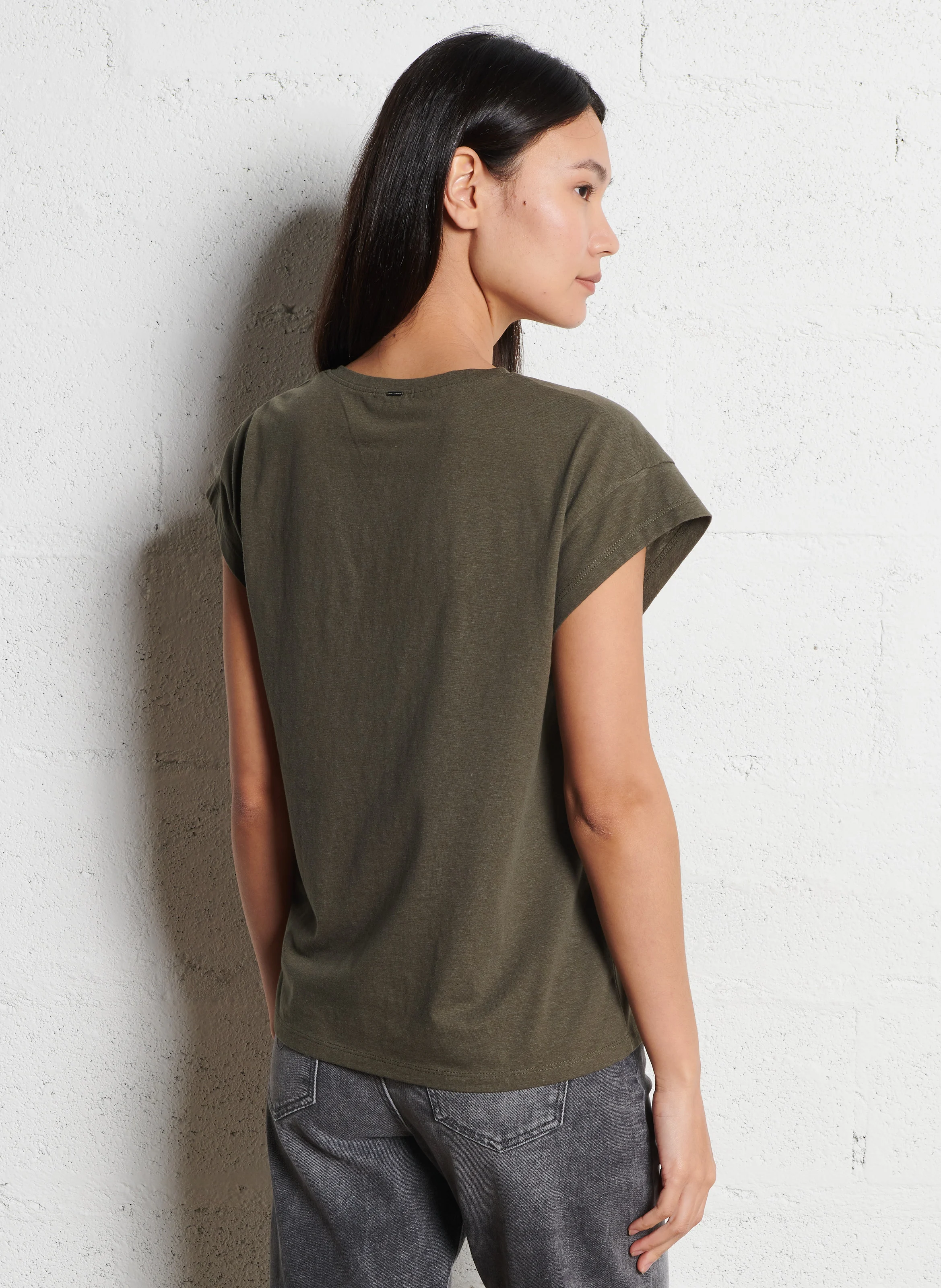 Tee-shirt imprimé en coton mélngé | Kaki