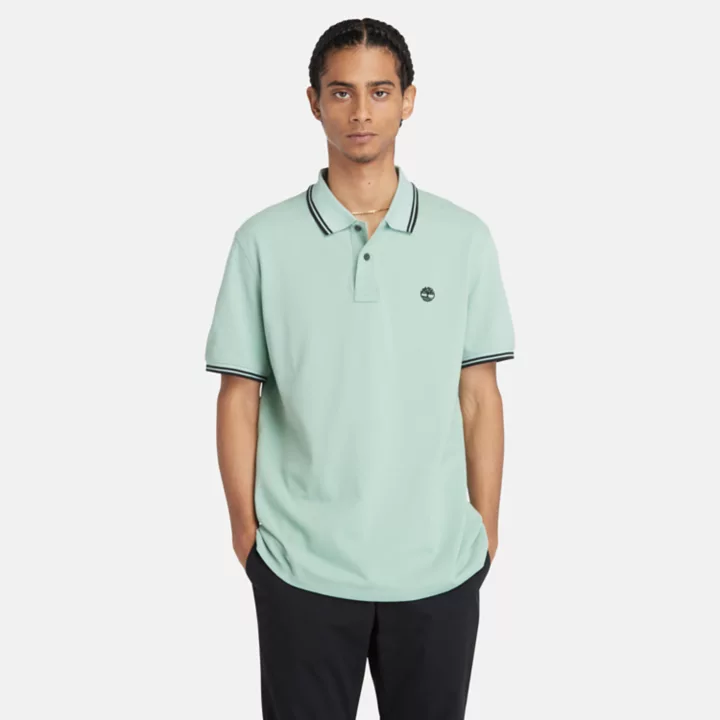 Polo à liseré en piqué pour homme en vert pâle