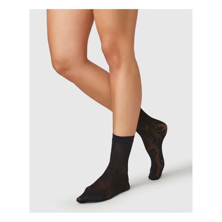 Swedish Stockings Chaussettes Flora Flower | Noir