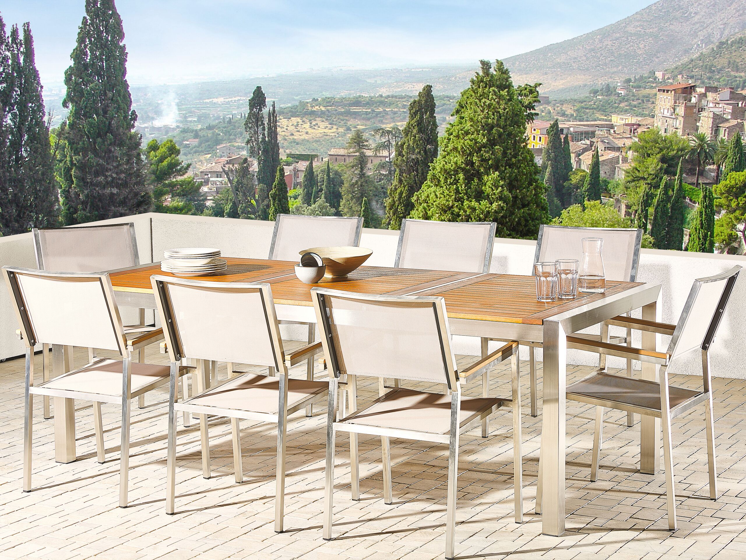 Beliani - GROSSETO  - Tuinset voor 8 - Beige - RVS