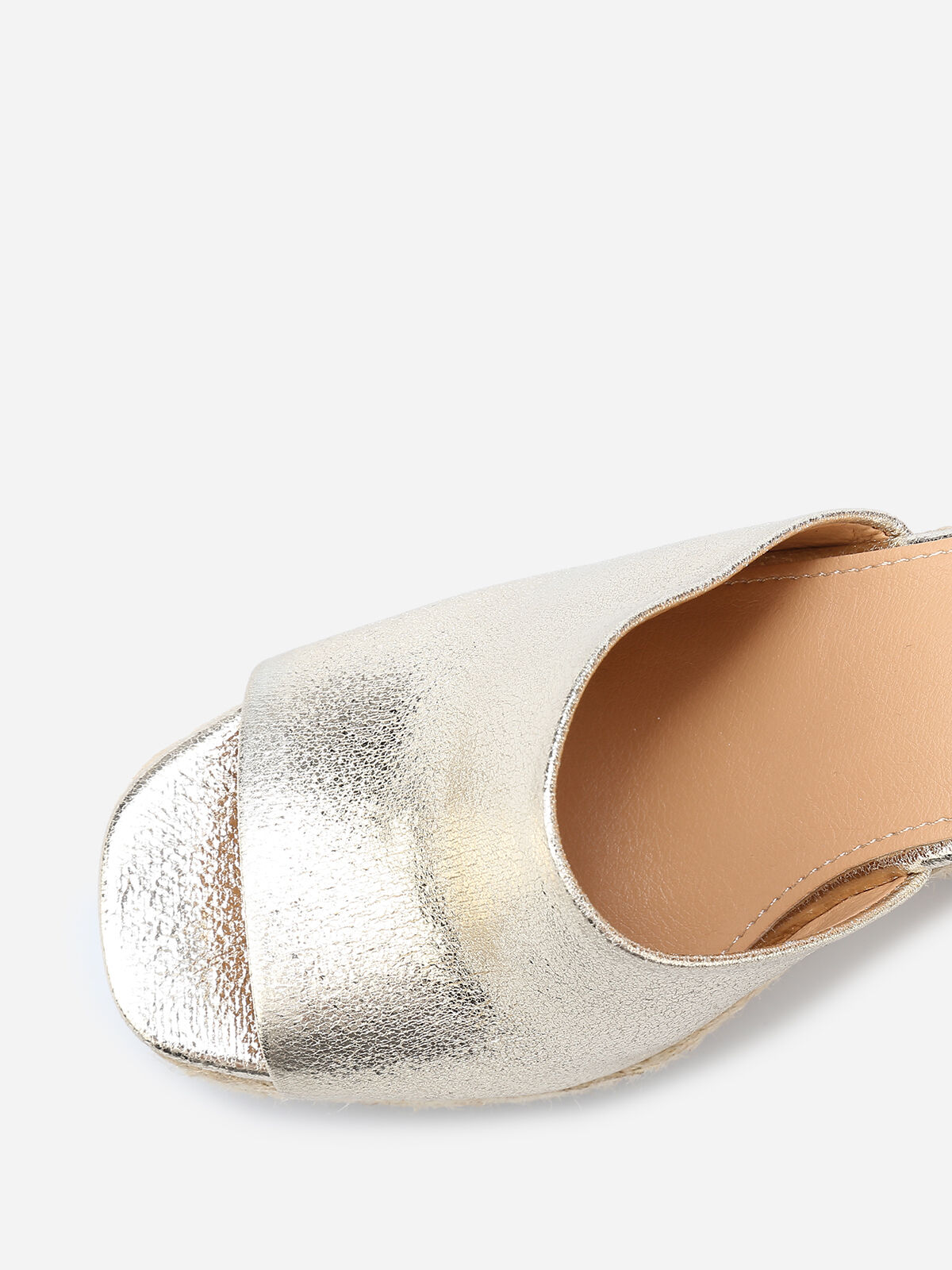 Sandales avec talon compensé en cordage- Doré
