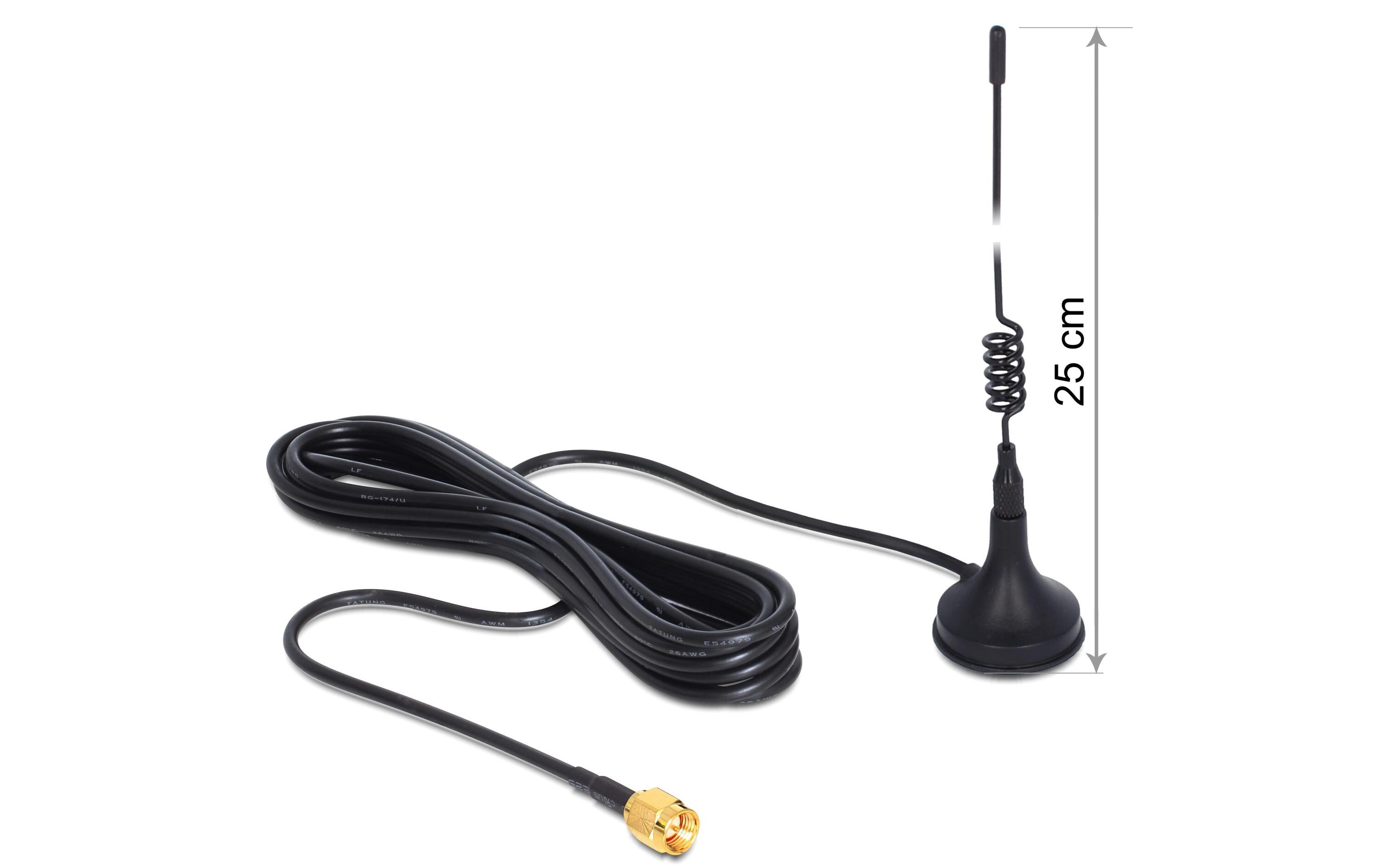 GSM-Antenne SMA, 0.8-2.1GHz, 25cm SMA 3 dBi RundstrahlDelock GSM / UMTS Antenne SMA Stecker 3 dBi omnidirektional starr mit magnetischem Standfuss schwarz